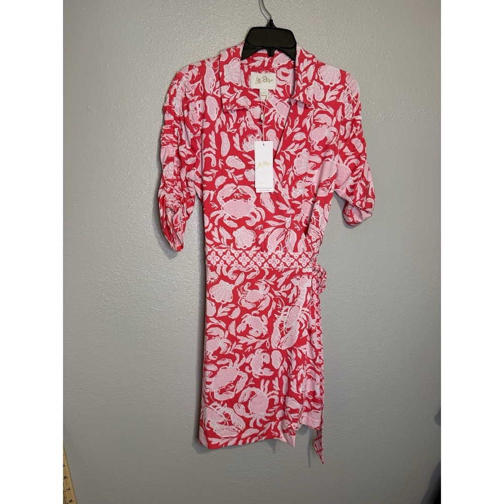 Lilly Pulitzer Womens Medium Ibby Skirted Belted Wrap Romper Cane Coral Crab NWT